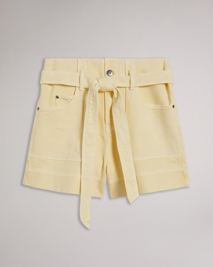 Short Ted Baker Self Tie High Waist Denim Jaune Clair Femme | VAL-63673469